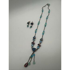 925 Sterling Beach Glass Opal Necklace Set w/ Aqua Blue Gemstones | Boho Stateme